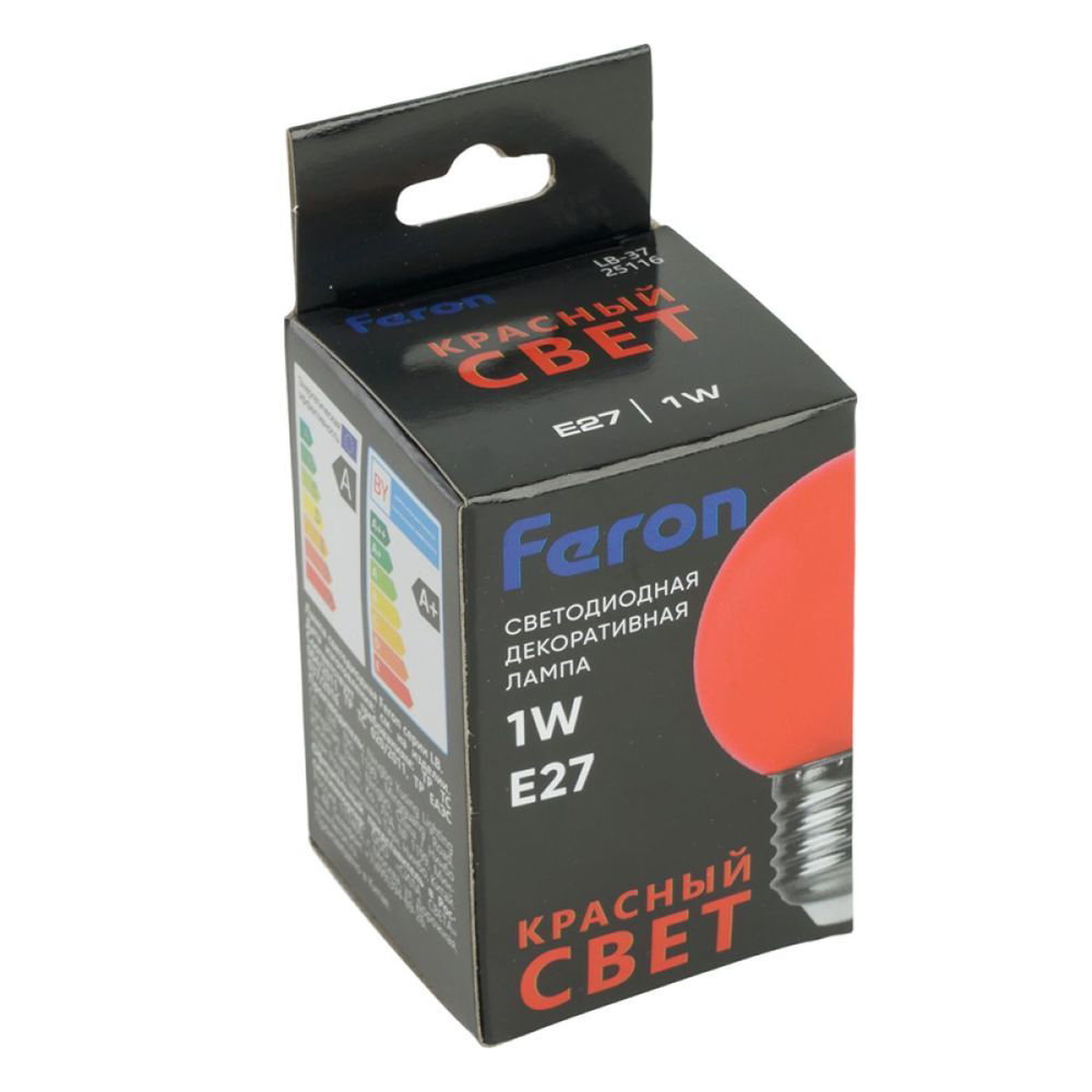 Лампа светодиодная Feron LB-37 Шарик матовый E27 1W 230V Красный от компании Ферон