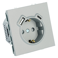Розетка 1-местная з/ш с/з 16А + USB + Type C (механизм), Stekker, 250В, 20W, серия Эмили, платиново-серый, soft-touch, RST16-5119-10  50219 Розетка 1-местная з/ш с/з 16А + USB + Type C (механизм), Stekker, 250В, 20W, серия Эмили, платиново-серый, soft-touch, RST16-5119-10  50219