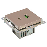 Розетка 2-местная USB + type C (механизм), STEKKER GLS10-7116-02, 250B, 3A, max 20W, серия Катрин, шампань 50056 Розетка 2-местная USB + type C (механизм), STEKKER GLS10-7116-02, 250B, 3A, max 20W, серия Катрин, шампань 50056