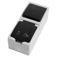 Блок вертикальный: розетка 1-местная с/з+  выключатель 1-клавишный STEKKER, PST16-11-54/10-111-54, серый/графит  49725