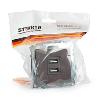 Розетка USB 2-местная (механизм), STEKKER GLS10-7115-04, 250B, 2,1А, серия Катрин, шоколад 49027 Розетка USB 2-местная (механизм), STEKKER GLS10-7115-04, 250B, 2,1А, серия Катрин, шоколад 49027