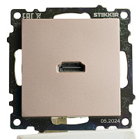 Розетка HDMI 2.1, Type A  (механизм), STEKKER GLS00-7118-02, серия Катрин, шампань 50063 Розетка HDMI 2.1, Type A  (механизм), STEKKER GLS00-7118-02, серия Катрин, шампань 50063