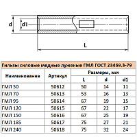 LD-GML-120-17 Гильза медная луженая ГМЛ 120-17  ГОСТ 23469.3-79 50615