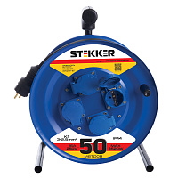 Удлинитель на металлической катушке 4-местный с/з Stekker, PRF02-41-50, 50м, 3*2,5, серия Professional, синий 39297 Удлинитель на металлической катушке 4-местный с/з Stekker, PRF02-41-50, 50м, 3*2,5, серия Professional, синий 39297