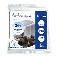 Светодиодная LED лента Feron LS501, 120SMD(2835)/м 11Вт/м 24V 5000*8*1.22мм 6000К IP20 Светодиодная LED лента Feron LS501, 120SMD(2835)/м 11Вт/м 24V 5000*8*1.22мм 6000К IP20