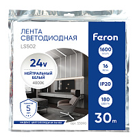 Светодиодная LED лента Feron LS502, 180SMD(2835)/м 16Вт/м 24V 30000*10*1.22мм 4000К 30м IP20