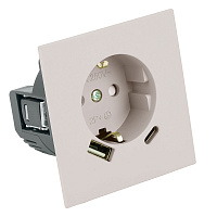 Розетка 1-местная з/ш с/з 16А + USB + Type C (механизм), STEKKER, 250В, 20W, серия Мия, RST16-3119-08, пудровый жемчуг 50482