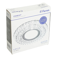 Светильник встраиваемый с белой LED подсветкой Feron CD937 потолочный MR16 G5.3 прозрачный Светильник встраиваемый с белой LED подсветкой Feron CD937 потолочный MR16 G5.3 прозрачный