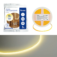 Светодиодная COB лента Feron LS630, 400SMD(2110)/ 7Вт/м 12V 5000*3*1.8мм 3000K, IP20 Артикул 48947 Светодиодная COB лента Feron LS630, 400SMD(2110)/ 7Вт/м 12V 5000*3*1.8мм 3000K, IP20 Артикул 48947