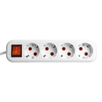 Удлинитель четырехместный с/з  с выключ. STEKKER HM07-41-05 3x1мм2, 5м, (У16А-003)  серия Home , белый 49360