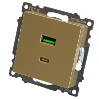 Розетка 2-местная USB + type C (механизм), 250В, 3А, max 20W, STEKKER, GLS10-7116-08, серия Катрин, золото 50053 Розетка 2-местная USB + type C (механизм), 250В, 3А, max 20W, STEKKER, GLS10-7116-08, серия Катрин, золото 50053