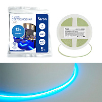 Светодиодная COB лента Feron LS630, 400SMD(2110)/ 7Вт/м 12V 5000*3*1.8мм синий, IP20 Артикул 48953 Светодиодная COB лента Feron LS630, 400SMD(2110)/ 7Вт/м 12V 5000*3*1.8мм синий, IP20 Артикул 48953