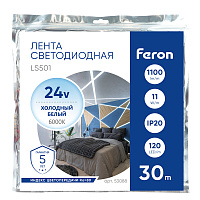 Светодиодная LED лента Feron LS501, 120SMD(2835)/м 11Вт/м 24V 30000*8*1.22мм 6000К 30м IP20