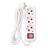 Удлинитель трехместный с/з с выключателем STEKKER HM03-31-02 3x0,75, 2м, серия Home (У10А-002), белый 39197