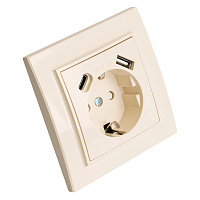 Розетка 1-местная с/з STEKKER, PST16-9016-02, 250В, 16А с USB+ type C, серия Эрна, слоновая кость 50077 Розетка 1-местная с/з STEKKER, PST16-9016-02, 250В, 16А с USB+ type C, серия Эрна, слоновая кость 50077