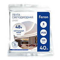 Лента светодиодная стабилизированная 120SMD(2835)/м 8Вт/м 48V 40000*10*1.22мм 4000К, IP20 LS420 FERON  Лента светодиодная стабилизированная 120SMD(2835)/м 8Вт/м 48V 40000*10*1.22мм 4000К, IP20 LS420 FERON