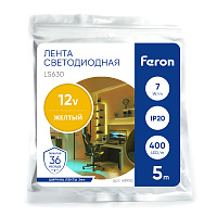 Светодиодная COB лента Feron LS630, 400SMD(2110)/ 7Вт/м 12V 5000*3*1.8мм желтый, IP20 Артикул 48950 Светодиодная COB лента Feron LS630, 400SMD(2110)/ 7Вт/м 12V 5000*3*1.8мм желтый, IP20 Артикул 48950