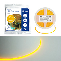 Светодиодная COB лента Feron LS630, 400SMD(2110)/ 7Вт/м 12V 5000*3*1.8мм желтый, IP20 Артикул 48950 Светодиодная COB лента Feron LS630, 400SMD(2110)/ 7Вт/м 12V 5000*3*1.8мм желтый, IP20 Артикул 48950