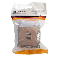 Розетка USB 2-местная (механизм), STEKKER GLS10-7115-02, 250B, 2,1A, серия Катрин, шампань 39602 Розетка USB 2-местная (механизм), STEKKER GLS10-7115-02, 250B, 2,1A, серия Катрин, шампань 39602