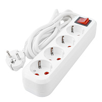 Удлинитель четырехместный с/з с выключателем STEKKER HM03-41-03 3x0,75, 3м, серия Home (У10А-003), белый 39524