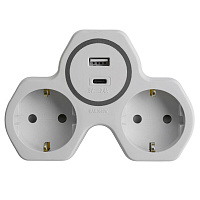 Разветвитель сетевой 2-местный с/з STEKKER ADP16-15-20, 250V, 16A и USB+Type C на 2.4А, белый/серый 50071 Разветвитель сетевой 2-местный с/з STEKKER ADP16-15-20, 250V, 16A и USB+Type C на 2.4А, белый/серый 50071