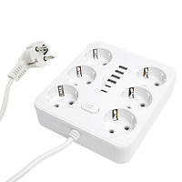 Удлинитель 6-местный c/з 3x1 мм2, 3 м, 250В, 10А, 4USB+2Type-C 2,4А, серия Home plus, белый STEKKER HM09-66-02 49982