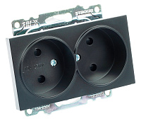 Розетка 2-местная б/з (механизм), STEKKER GLS10-7113-05, 250V, 10А с защитной шторкой, серия Катрин, черный 39611 Розетка 2-местная б/з (механизм), STEKKER GLS10-7113-05, 250V, 10А с защитной шторкой, серия Катрин, черный 39611