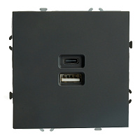 Розетка 2-местная USB + Type C (механизм), STEKKER, 250В, 20W, серия Эмили, RST10-5115-05, черный уголь, soft touch 49853 Розетка 2-местная USB + Type C (механизм), STEKKER, 250В, 20W, серия Эмили, RST10-5115-05, черный уголь, soft touch 49853