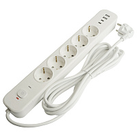 Сетевой фильтр 5-местный с/з STEKKER 3x1мм2, 3 м, 250В, 16А, 2 USB-A+2 Type-C 3, серия Nova, белый 50103 Сетевой фильтр 5-местный с/з STEKKER 3x1мм2, 3 м, 250В, 16А, 2 USB-A+2 Type-C 3, серия Nova, белый 50103