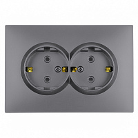 Розетка 2-местная с защитной шторкой, STEKKER, с/з, 250В, 16А, серия Эмили, RST16-5114-10, платиново-серый, soft touch 49960