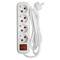 Удлинитель четырехместный с/з  с выключ. STEKKER HM07-41-03 3x1мм2, 3м, серия Home (У16А-003), белый 49359