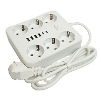 Удлинитель 6-местный c/з 3x1 мм2, 1,8 м, 250В, 10А, 4USB+2Type-C 2,4А, серия Home plus, белый STEKKER HM09-66-02 49975 Удлинитель 6-местный c/з 3x1 мм2, 1,8 м, 250В, 10А, 4USB+2Type-C 2,4А, серия Home plus, белый STEKKER HM09-66-02 49975