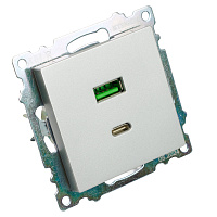 Розетка 2-местная USB + type C (механизм)), STEKKER GLS10-7116-03 , 250B, 3А, max 20W, серия Катрин, серебро 50054 Розетка 2-местная USB + type C (механизм)), STEKKER GLS10-7116-03 , 250B, 3А, max 20W, серия Катрин, серебро 50054