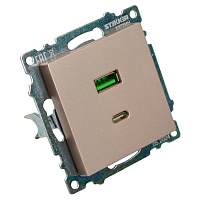 Розетка 2-местная USB + type C (механизм), STEKKER GLS10-7116-02, 250B, 3A, max 20W, серия Катрин, шампань 50056 Розетка 2-местная USB + type C (механизм), STEKKER GLS10-7116-02, 250B, 3A, max 20W, серия Катрин, шампань 50056