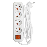 Удлинитель четырехместный с/з  с выключ. STEKKER HM07-41-05 3x1мм2, 5м, (У16А-003)  серия Home , белый 49360