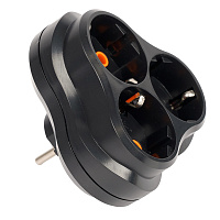 Разветвитель сетевой 3-местный с/з STEKKER ADP16-23-21, 250V, 16A, ABS пластик, черный 50682