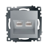Розетка компьютерная 2-местная RJ-45 (механизм) STEKKER GLS00-7109-03 , серия Катрин, серебро 50005