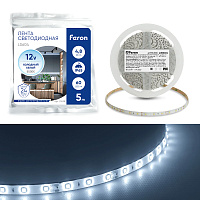 Светодиодная LED лента Feron LS604, 60SMD(2835)/m 4.8W/m 12V IP65 5m, 6500К Артикул 27638 Светодиодная LED лента Feron LS604, 60SMD(2835)/m 4.8W/m 12V IP65 5m, 6500К Артикул 27638