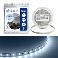 Светодиодная LED лента Feron LS500, 60SMD(2835)/м 6Вт/м 24V 5000*8*1.22мм 6000К IP20 Светодиодная LED лента Feron LS500, 60SMD(2835)/м 6Вт/м 24V 5000*8*1.22мм 6000К IP20