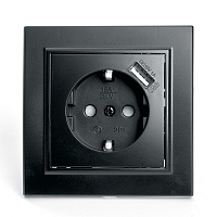 Розетка 1-местная c/з и с USB STEKKER, PST16-9011-03, 250В, 16А, с защитной шторкой, серия Эрна, черный 39480 Розетка 1-местная c/з и с USB STEKKER, PST16-9011-03, 250В, 16А, с защитной шторкой, серия Эрна, черный 39480