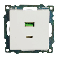 Розетка USB 2-местная + type C (механизм), STEKKER GLS10-7116-01, 250В, 3А, max 20W, серия Катрин, белый 50051 Розетка USB 2-местная + type C (механизм), STEKKER GLS10-7116-01, 250В, 3А, max 20W, серия Катрин, белый 50051
