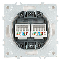 Розетка компьютерная 2-местная RJ-45 (механизм), STEKKER,  серия Эмили, RST00-5111-01, белый фарфор, soft touch  49874