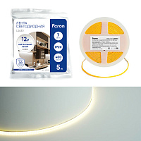 Светодиодная COB лента Feron LS630, 400SMD(2110)/ 7Вт/м 12V 5000*3*1.8мм 4000K, IP20 Артикул 48948 Светодиодная COB лента Feron LS630, 400SMD(2110)/ 7Вт/м 12V 5000*3*1.8мм 4000K, IP20 Артикул 48948