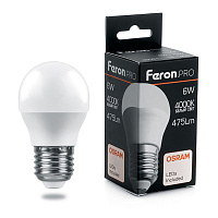 Лампа светодиодная Feron.PRO LB-1406 Шарик E27 6W 175-265V 4000K 38069 Лампа светодиодная Feron.PRO LB-1406 Шарик E27 6W 175-265V 4000K 38069