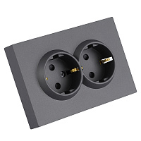 Розетка 2-местная с з/ш, с/з, СЗК, STEKKER, 250В, 16А, серия Эмили, RST16-5114-10ZK, платиново-серый, soft touch 50244