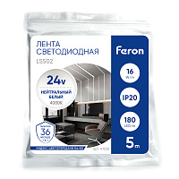 Светодиодная LED лента Feron LS502, 180SMD(2835)/м 16Вт/м 24V 5000*10*1.22мм 4000К IP20 Светодиодная LED лента Feron LS502, 180SMD(2835)/м 16Вт/м 24V 5000*10*1.22мм 4000К IP20