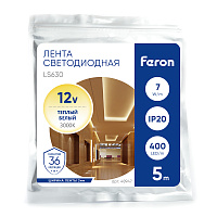 Светодиодная COB лента Feron LS630, 400SMD(2110)/ 7Вт/м 12V 5000*3*1.8мм 3000K, IP20 Артикул 48947 Светодиодная COB лента Feron LS630, 400SMD(2110)/ 7Вт/м 12V 5000*3*1.8мм 3000K, IP20 Артикул 48947