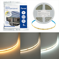 Лента светодиодная COB CCT-MIX 624SMD(2110)/ 14Вт/м 24V 5000*10*1.8мм 2700K-6500К, LS534 FERON Лента светодиодная COB CCT-MIX 624SMD(2110)/ 14Вт/м 24V 5000*10*1.8мм 2700K-6500К, LS534 FERON
