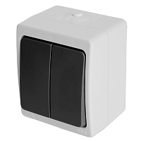 Выключатель 2-клавишный, STEKKER, PSW10-121-54, открытой установки, 250В, 10А, IP54, серый/графит 32753