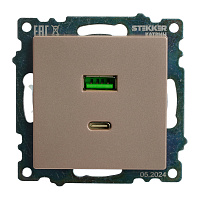Розетка 2-местная USB + type C (механизм), STEKKER GLS10-7116-02, 250B, 3A, max 20W, серия Катрин, шампань 50056 Розетка 2-местная USB + type C (механизм), STEKKER GLS10-7116-02, 250B, 3A, max 20W, серия Катрин, шампань 50056